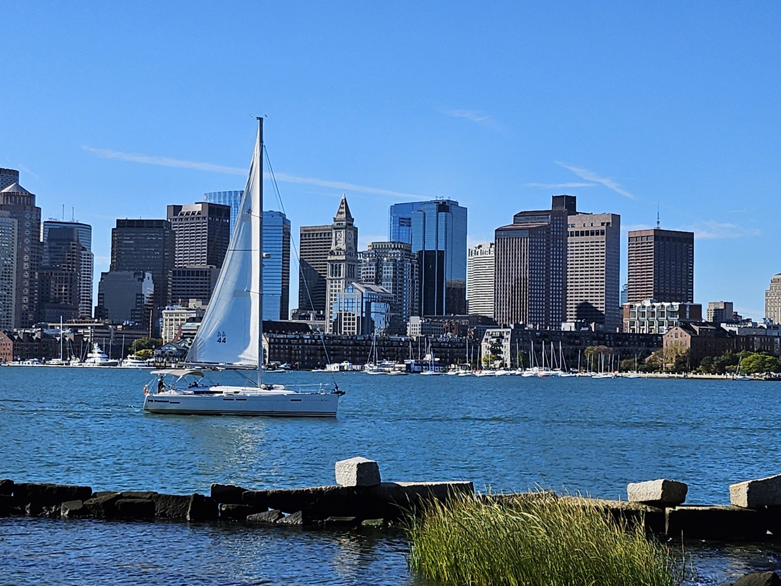 PR Princess sailing Boston Harbor with city skyline